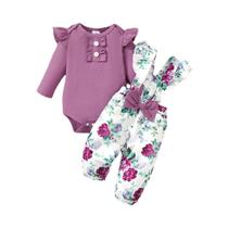 Conjunto De 3 Peças De Roupas Para Bebês Recém-nascidos, Manga Comprida, Macacão Com Alça De Flor, Conjunto De 3 Peças De Roupas Para Bebês Recém-nascidos, Manga Comprida, Macacão Com Alça De Flor,