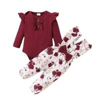 Conjunto De 3 Peças De Roupas Para Bebês Recém-nascidos, Manga Comprida, Macacão Com Alça De Flor,