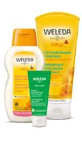 Conjunto de 3 peças de shampoo Weleda Baby Calendula 2 em 1, sabonete líquido