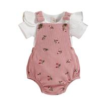 Conjunto De 3 Peças De Suspensórios De Corduroy Para Meninas De 0 a 1 Ano, Verão, Doce, Fofo E