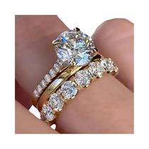 Conjunto De 3 Peças De Zircônia Cúbica Brilhante Para Mulheres, Anéis De Noivado E Casamento, Joias Conjunto De 3 Peças De Zircônia Cúbica Brilhante Para Mulheres, Anéis De Noivado E Casamento, Joias