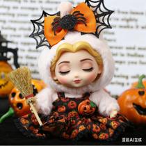 Conjunto de 3 peças Doll Clothes Labubu Halloween de 17 cm com saia de abóbora Conjunto de 3 peças Doll Clothes Labubu Halloween de 17 cm com saia de abóbora