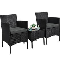 Conjunto de 3 peças para área externa em rattan PE preto Yaheetech
