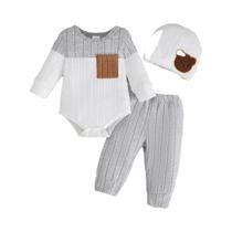 Conjunto De 3 Peças Para Bebê Menino Recém-Nascido, Body De Manga Longa Com Cores Em Bloco, Calças E