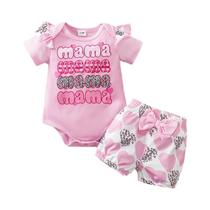 Conjunto De 3 Peças Para Bebês Com Design De Corações Rosa E Laço, Manga Curta, Para Meninas De 0 a