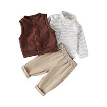 Conjunto De 3 Peças Para Bebês Meninos, Camisa Listrada, Colete, Calças Sólidas, Primavera, Outono, Conjunto De 3 Peças Para Bebês Meninos, Camisa Listrada, Colete, Calças Sólidas, Primavera, Outono,