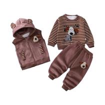Conjunto De 3 Peças Para Bebês Meninos, Colete Com Capuz De Lã Quente, Calça E Casaco Com Desenho De