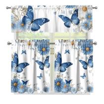 Conjunto de 3 peças para cortinas de janela de cozinha Wiryuouvt Teal Floral Conjunto de 3 peças para cortinas de janela de cozinha Wiryuouvt Teal Floral