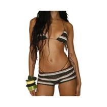 Conjunto De 3 Peças Sexy De Crochê Com Franjas Para Mulheres, Sutiã Bandage Y2K, Tanga E Shorts Para Conjunto De 3 Peças Sexy De Crochê Com Franjas Para Mulheres, Sutiã Bandage Y2K, Tanga E Shorts Para