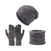 Conjunto De 3 Peças Unissex: Gorro De Malha Forrado Com Lã, Cachecol E Luvas Touch Screen Para