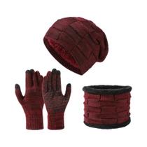 Conjunto De 3 Peças Unissex: Gorro De Malha Forrado Com Lã, Cachecol E Luvas Touch Screen Para