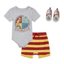 Conjunto de 3 Piezas para Bebés Harry Potter Niño: Body, Shorts y Zapatos para Andar 12 Meses