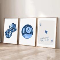 Conjunto De 3 Pôsteres Estéticos Sem Moldura Com Tema De Bola De Bilhar Azul 8, Estilo Y2K Preppy,