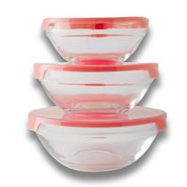 Conjunto De 3 Potes Bowls Tigelas Vasilhas Com Tampa Vidro Vermelho - Clink