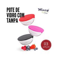 Conjunto de 3 Potes de Vidro com Tampa de Plástico Cozinha