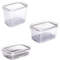 Conjunto De 3 Potes Hermeticos Com Escorredor - Cinza