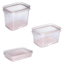 Conjunto De 3 Potes Hermeticos Com Escorredor - Rosa