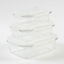 Conjunto de 3 Potes Herméticos de Vidro La Vittra com Tampa Branca Intervalue Conjunto de 3 Potes Herméticos de Vidro La Vittra com Tampa Branca Intervalue