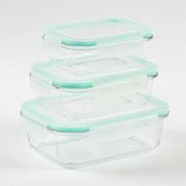 Conjunto de 3 Potes Herméticos de Vidro La Vittra com Tampa Branca Intervalue Conjunto de 3 Potes Herméticos de Vidro La Vittra com Tampa Branca Intervalue
