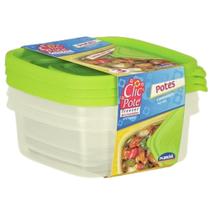 Conjunto de 3 potes Potes quadrados Plasútil 580ml Alta qualidade Fechamento seguro