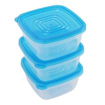 Conjunto de 3 Potes Quadrados Plásticos com Tampa - Cores Variadas 550ml