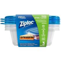 Conjunto de 3 Potes Quadrados Ziploc - 600ml Conjunto de 3 Potes Quadrados Ziploc - 600ml