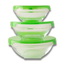 Conjunto De 3 Potes Tigelas Bowls Vasilhas Com Tampa Vidro Verde