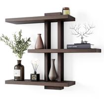 Conjunto de 3 prateleiras flutuantes em madeira variável - Dark Walnut Conjunto de 3 prateleiras flutuantes em madeira variável - Dark Walnut