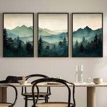 Conjunto de 3 quadros decorativos de parede de montanha em tela verde sálvia Paisagem natural, pinheiros em aquarela, pintura abstrata moderna 30 40 cm, sem moldura Conjunto de 3 quadros decorativos de parede de montanha em tela verde sálvia Paisagem natural, pinheiros em aquarela, pintura abstrata moderna 30 40 cm, sem moldura