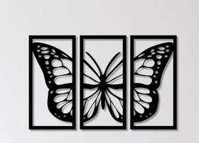 Conjunto de 3 Quadros em MDF com Borboleta - Decoração Elegante e Sofisticada