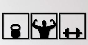 Conjunto de 3 Quadros em MDF para Academia - Decoração Fitness
