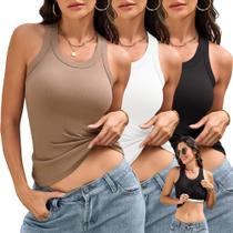 Conjunto de 3 Regatas Femininas BVNSOZ Caneladas com Sutiã Embutido Conjunto de 3 Regatas Femininas BVNSOZ Caneladas com Sutiã Embutido
