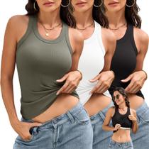 Conjunto de 3 Regatas Femininas BVNSOZ com Top Interno e Textura Canelada Conjunto de 3 Regatas Femininas BVNSOZ com Top Interno e Textura Canelada