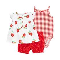 Conjunto de 3 Shorts Florais de Algodão para Bebês (6-24 Meses) - Verão