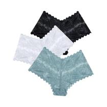 Conjunto de 3 Shorts Íntimos Femininos de Renda - Cintura Baixa e Floral