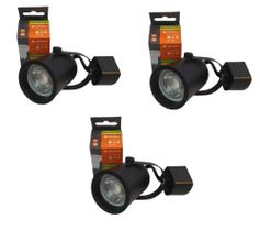 Conjunto de 3 Spots para Trilho 6262 MR16 GU10 Aluminio Preto + 3 Lâmpadas Ledvance Osram 6W Morna