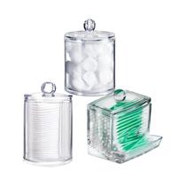 Conjunto De 3 Suportes Para Cotonetes Com Tampa Para Armazenamento De Discos De Algodão E Sal De