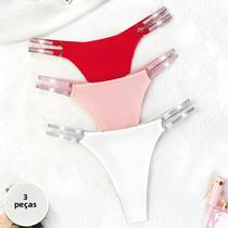 Conjunto De 3 Tangas Sexy Femininas Confortáveis Com Cintos Brilhantes Lingerie Fashion G-string