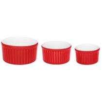 Conjunto de 3 Tigelas Ramequin Branco e Vermelho