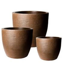 Conjunto de 3 Vasos de Planta P . M e G e m Polietileno Resistente para Ambiente Externo com Proteção UV escovado