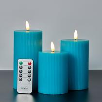 Conjunto de 3 velas Flameless Pillar Candles VENTA Turquoise com controle remoto