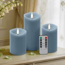 Conjunto de 3 Velas LED sem Chama Velsyn Azul com Controle Remoto e Timer