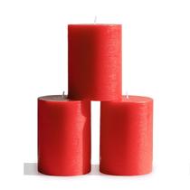 Conjunto de 3 velas Pillar CANDWAX de 3 x 4 polegadas vermelhas sem perfume e rústicas