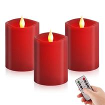 Conjunto de 3 velas sem chama ASLDOIWEH 3x4 com controle remoto vermelho Conjunto de 3 velas sem chama ASLDOIWEH 3x4 com controle remoto vermelho