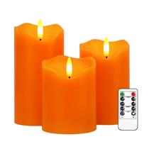 Conjunto de 3 velas sem chama VEEKI Orange Flickering LED com controle remoto