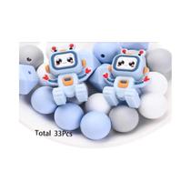 Conjunto De 33 Peças De Contas De Silicone De 15mm, Formato Redondo E Robô, Para Prendedores De Conjunto De 33 Peças De Contas De Silicone De 15mm, Formato Redondo E Robô, Para Prendedores De
