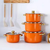 Conjunto de 4/5 peças com tampa, panela de aço inoxidável laranja, essencial para uso na cozinha