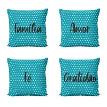 Conjunto de 4 Almofadas Decorativas Azul Família, Amor, Fé e Gratidão 40x40 - Novadecora
