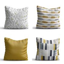 Conjunto de 4 almofadas Geometricos Amarelo e cinza 42x42 com enchimento Atelier Valverde