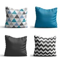 Conjunto de 4 almofadas Triangulos Azuis 42x42 com enchimento Atelier Valverde